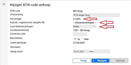 btw code afstandsverkopen