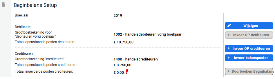 Beginbalans Setup Openstaande Posten Overzicht 2019