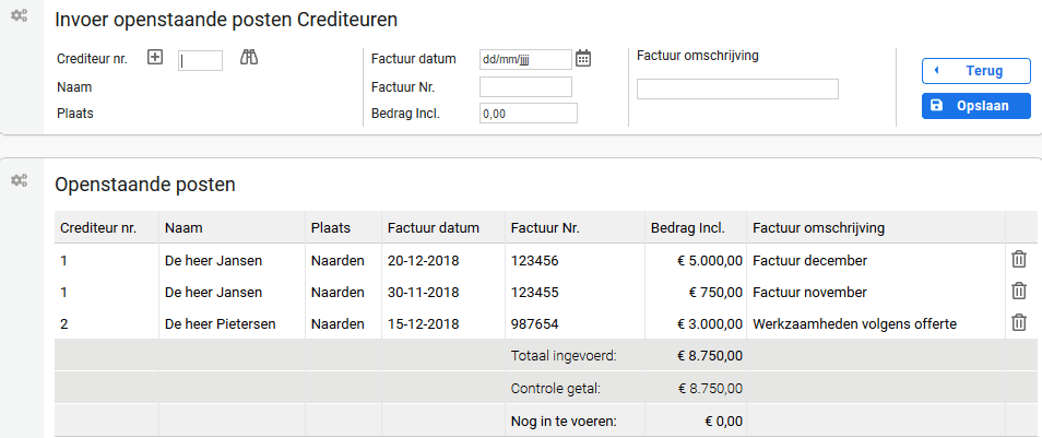 Invoer Openstaande Posten Crediteuren Detailscherm 2019