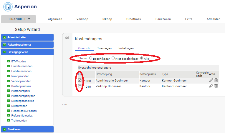 Kostendragers Beschikbaar