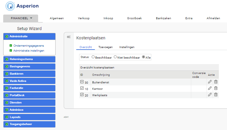 Overzicht Kostenplaatsen