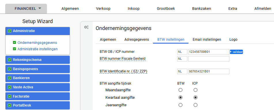 Setup Wizard Instelling BTW Instellingen 2019
