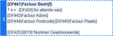 Een geselecteerd blok met links de blauwe greep om het te verslepen en een blauwe stippellijn om het groter of kleiner te maken