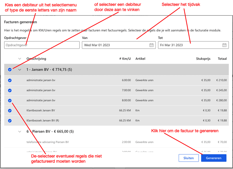 Factuurgeneratie Dialog