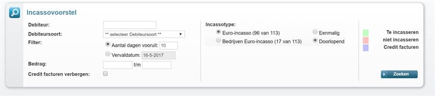 Incassovoorstel -filter