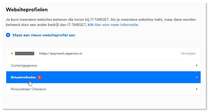 Mollie -websiteprofiel -paymentopties