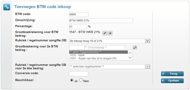 Toevoegen BTWcodeinkoop