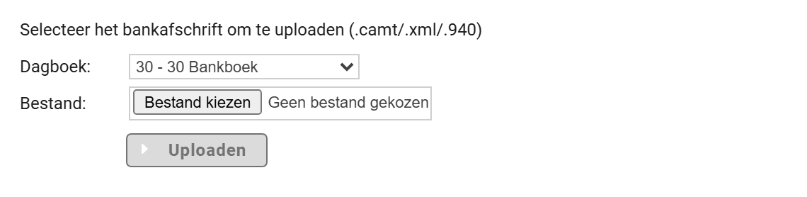 Het uploadformulier met de velden Dagboek en Bestand en de knop Uploaden