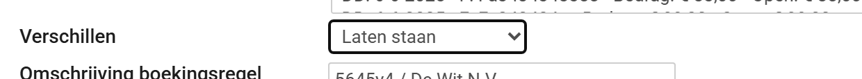 Het veld Verschillen op een bankafschriftregel, met de keuze Laten staan
